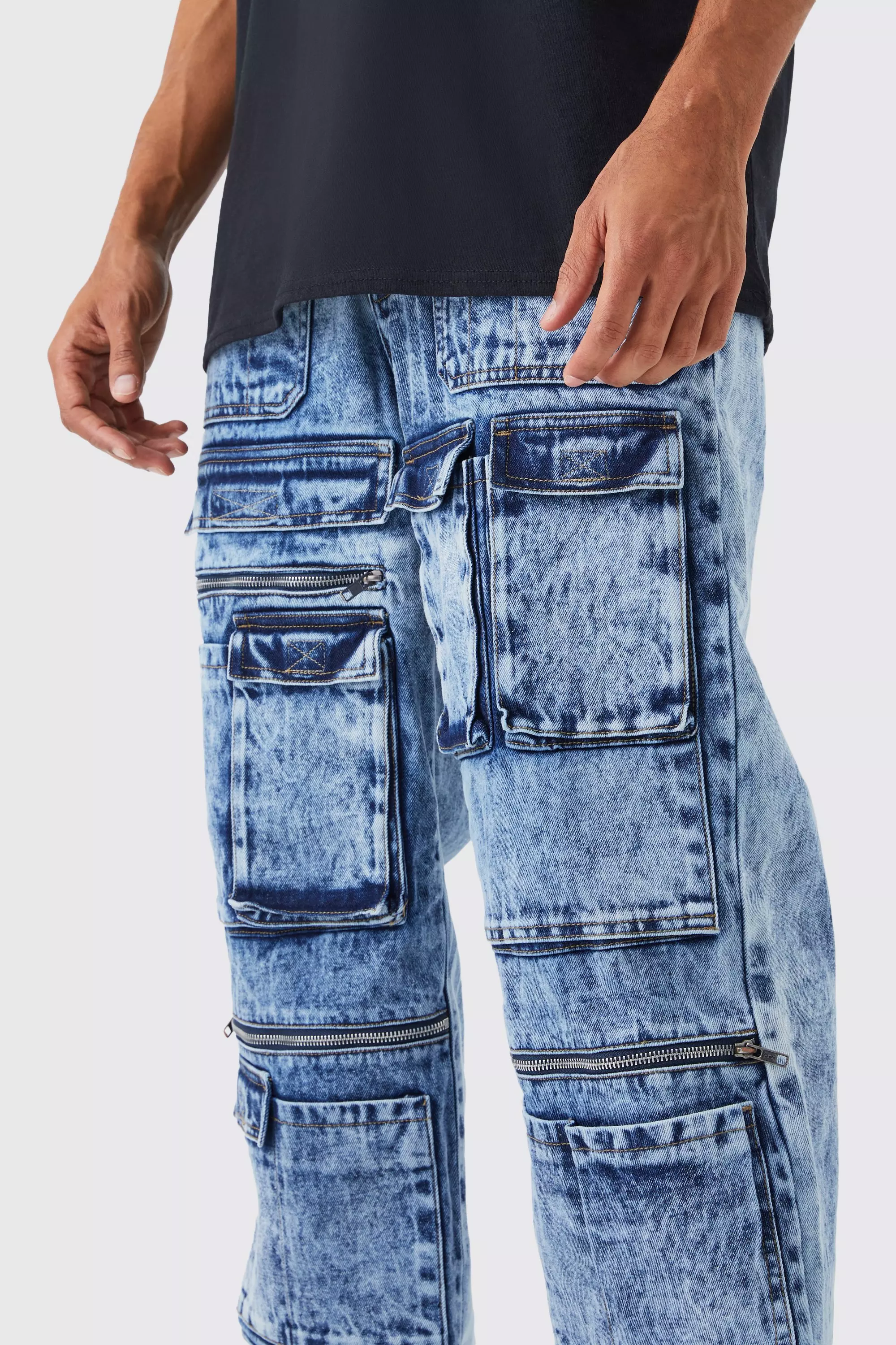 Baggy Rigid Multi Pocket Cargo Jeans boohooMAN USA